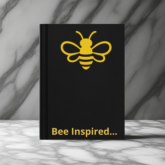 Bee Inspired Hardcover Journal (Black) lifestyle product image featuring MHA design and brand styling.