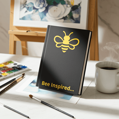 Bee Inspired Hardcover Journal (Black) lifestyle product image featuring MHA design and brand styling.
