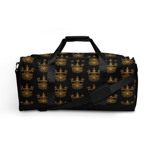 CBC Luxury Duffle Bag – Black Crown Edition shown on a white background with gold crown detailing.