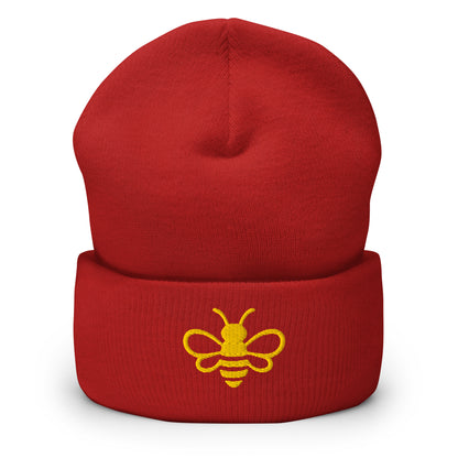 MHA Signature Beanie featuring the embroidered Melanin & Honey bee logo in a premium lifestyle setting.