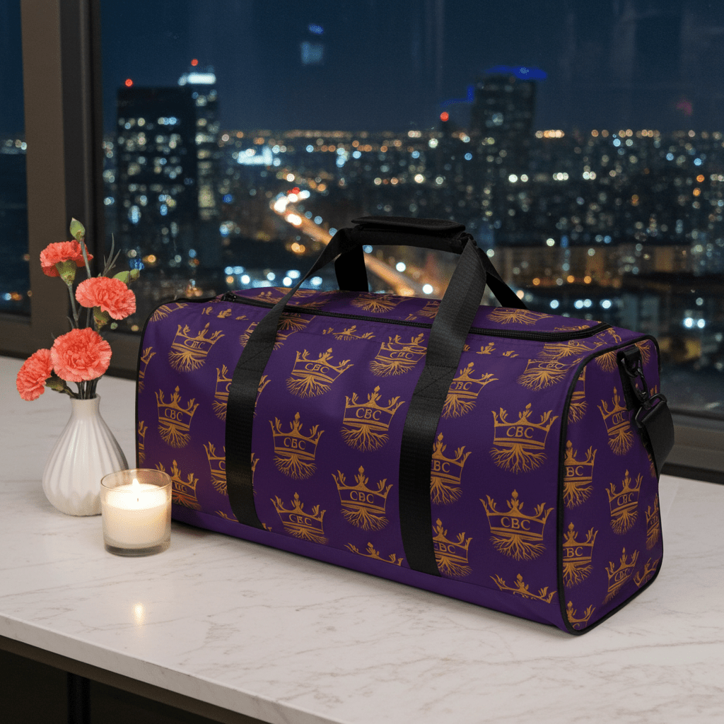 CBC Luxury Duffle Bag – Purple Crown Edition lifestyle product image featuring CBC design and brand styling. 
