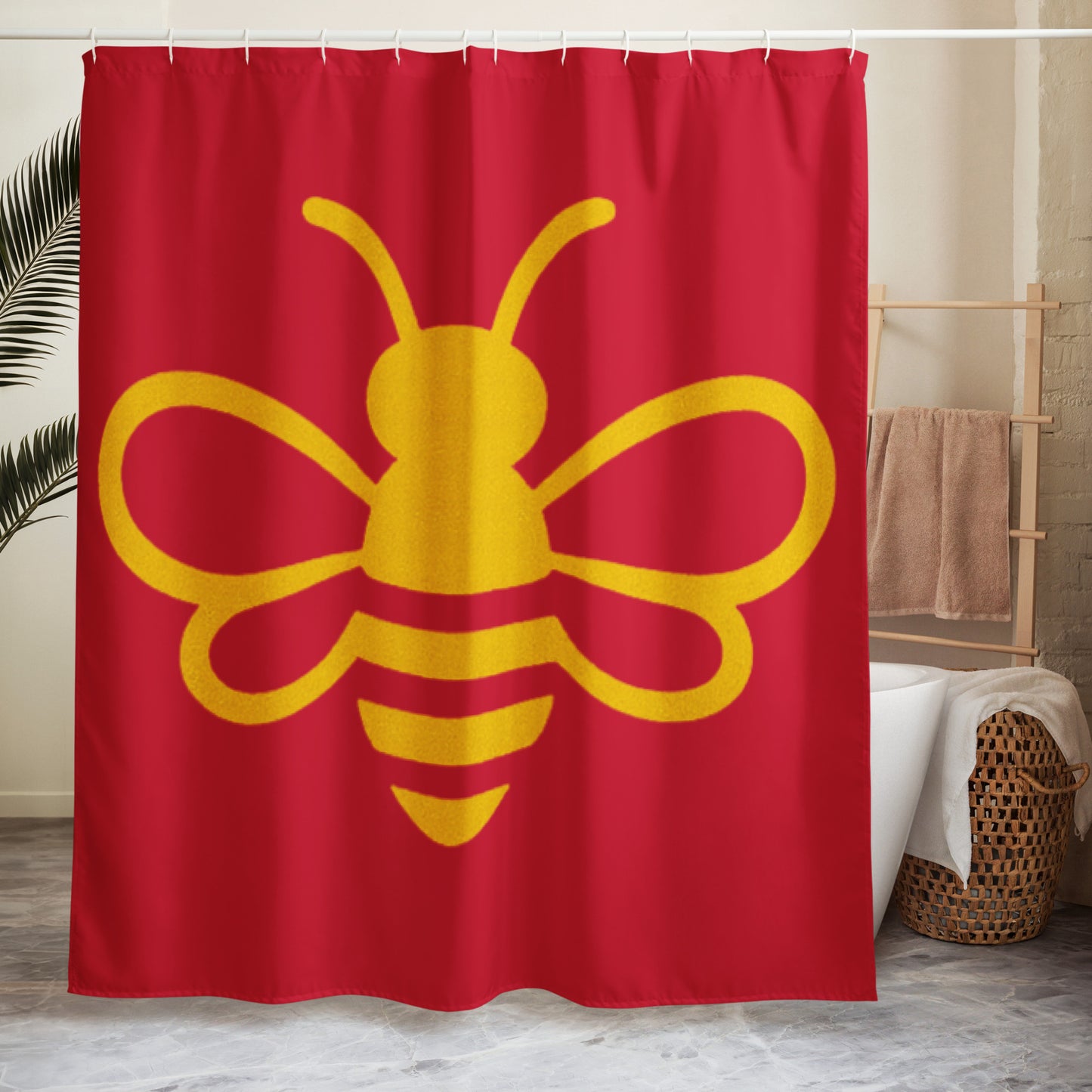 Bee Inspired Shower Curtain (Red) lifestyle product image featuring MHA design and brand styling. 