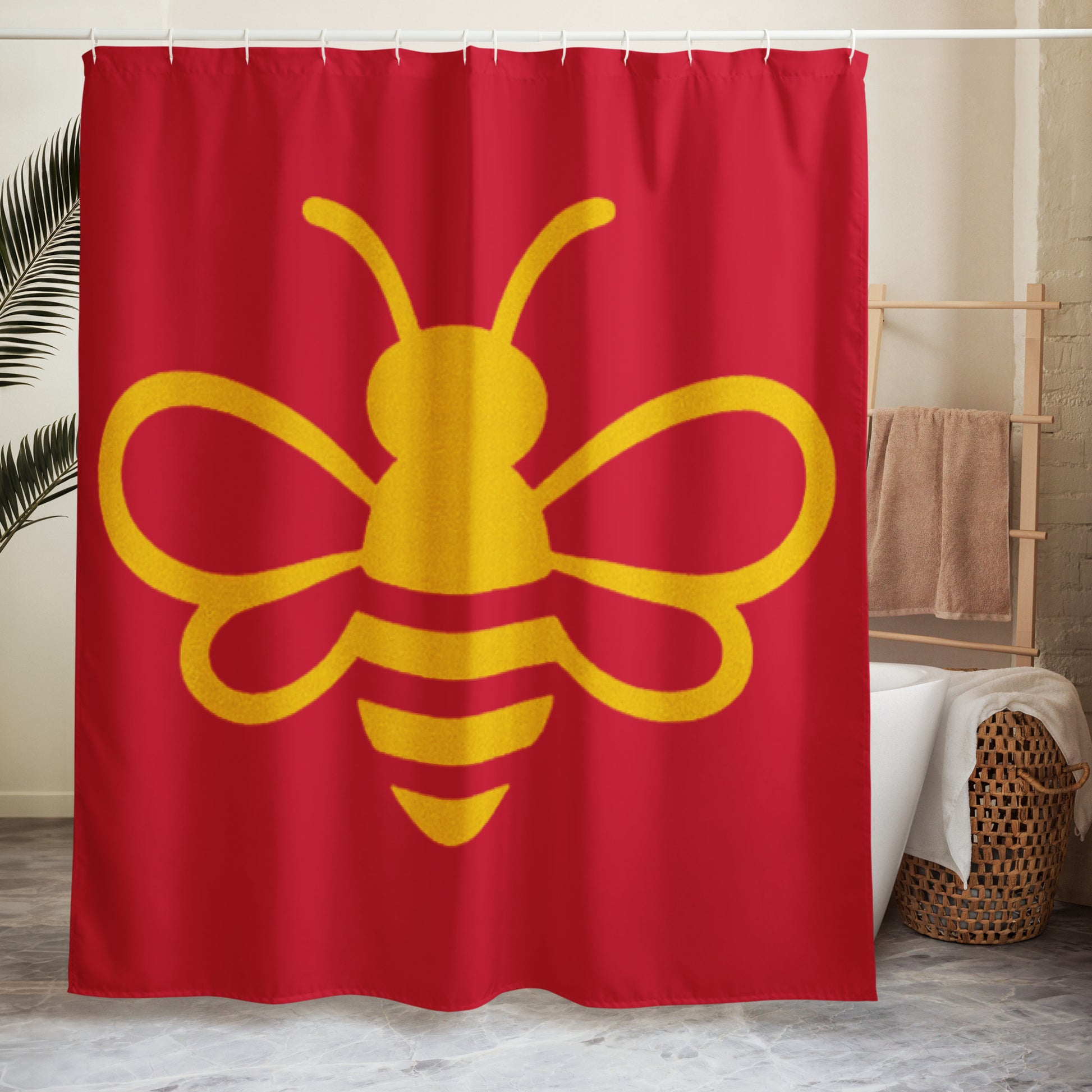 Bee Inspired Shower Curtain (Red) lifestyle product image featuring MHA design and brand styling. 