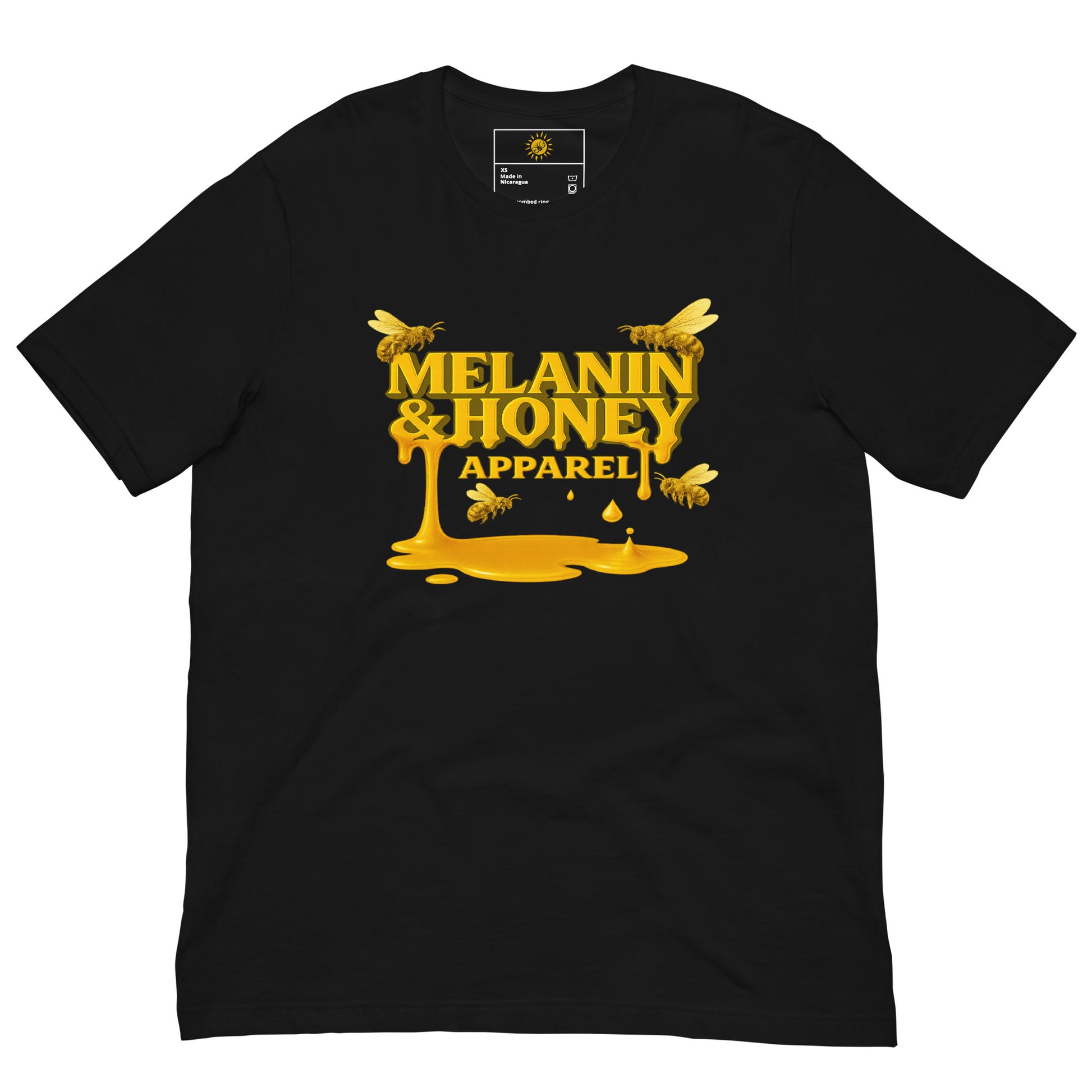 Premium honey-drip short sleeve tee from Melanin & Honey Apparel shown flat for detail.