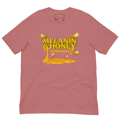 MHA Honey Drip Premium Short Sleeve Tee with gold honey-drip design displayed on a clean background.