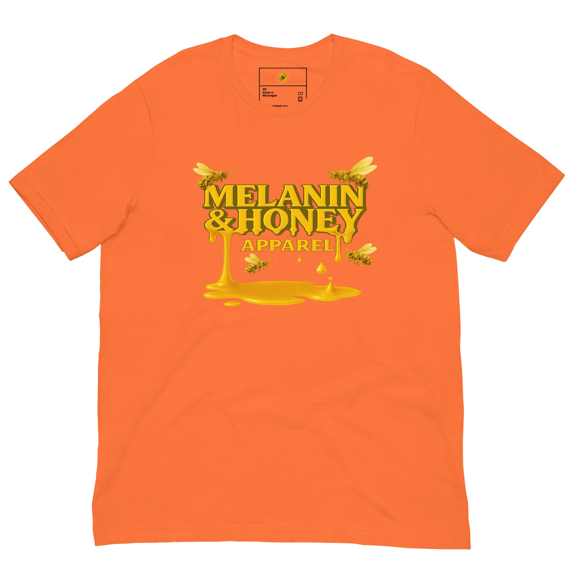Premium honey-drip short sleeve tee from Melanin & Honey Apparel shown flat for detail.