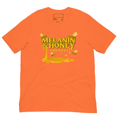 Premium honey-drip short sleeve tee from Melanin & Honey Apparel shown flat for detail.