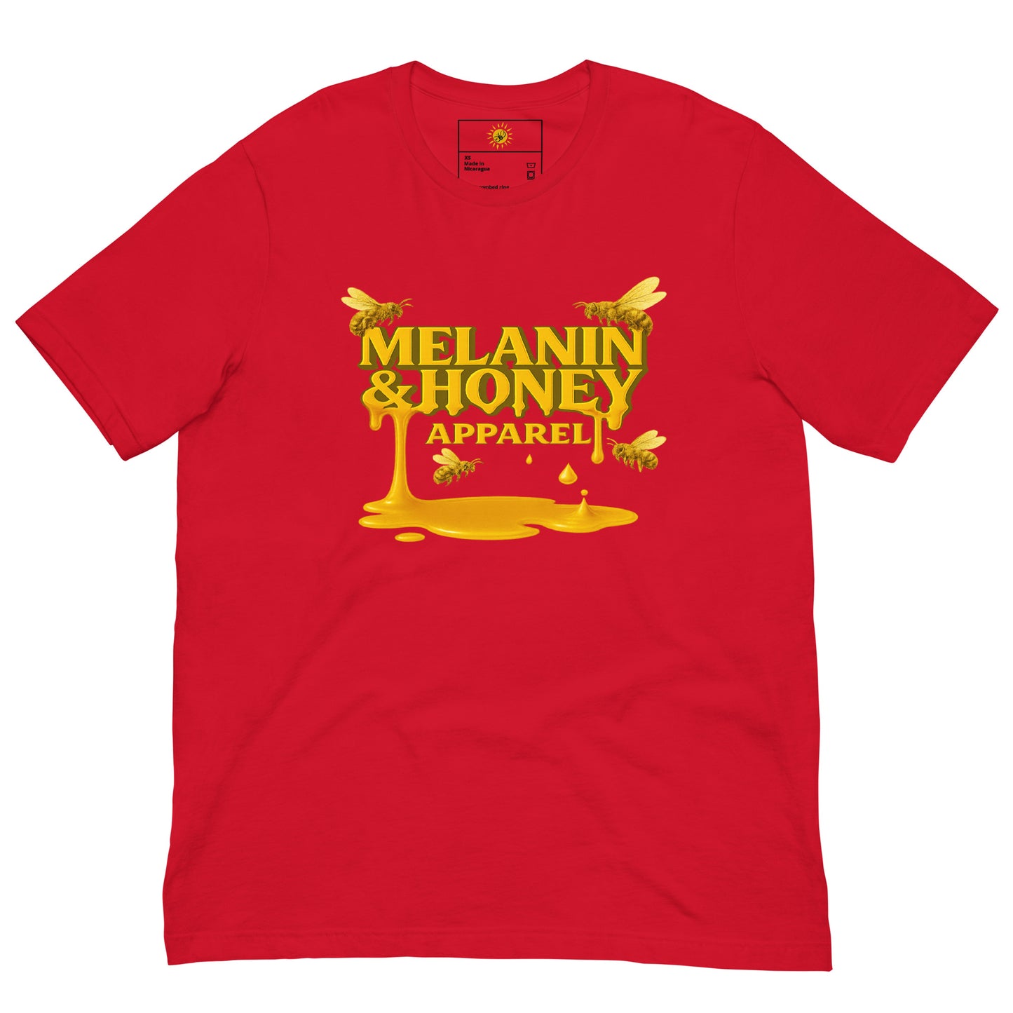 Premium honey-drip short sleeve tee from Melanin & Honey Apparel shown flat for detail.
