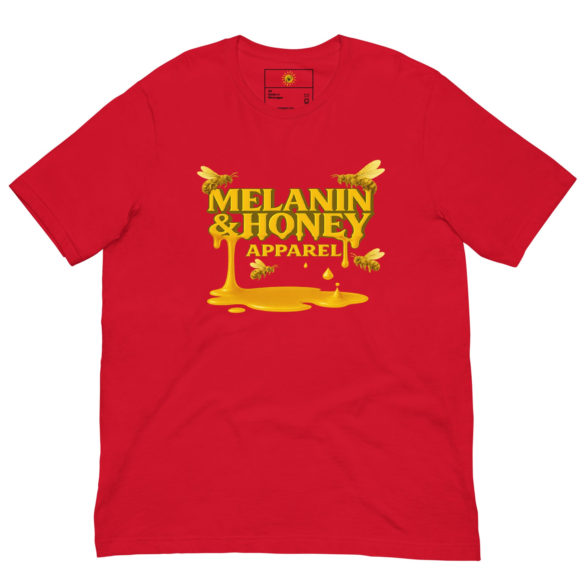 Premium honey-drip short sleeve tee from Melanin & Honey Apparel shown flat for detail.